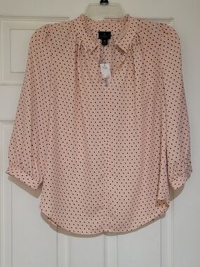 Worthington Blush Pink Polka Dot V-Neck Blouse